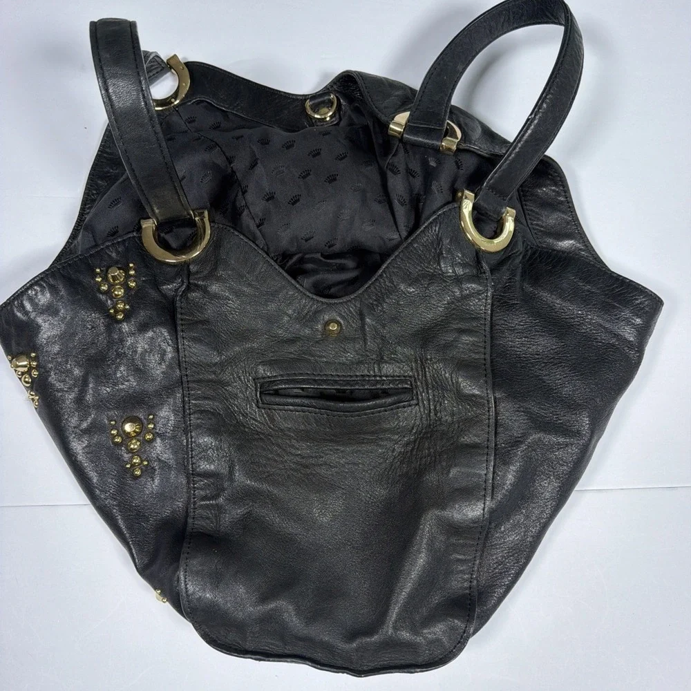 Vintage Y2K Juicy Couture Black Leather Hand Bag Purse Studded Key Hobo
